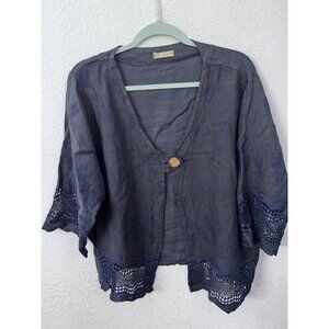 New Collection blue 100% linen cardigan women size large